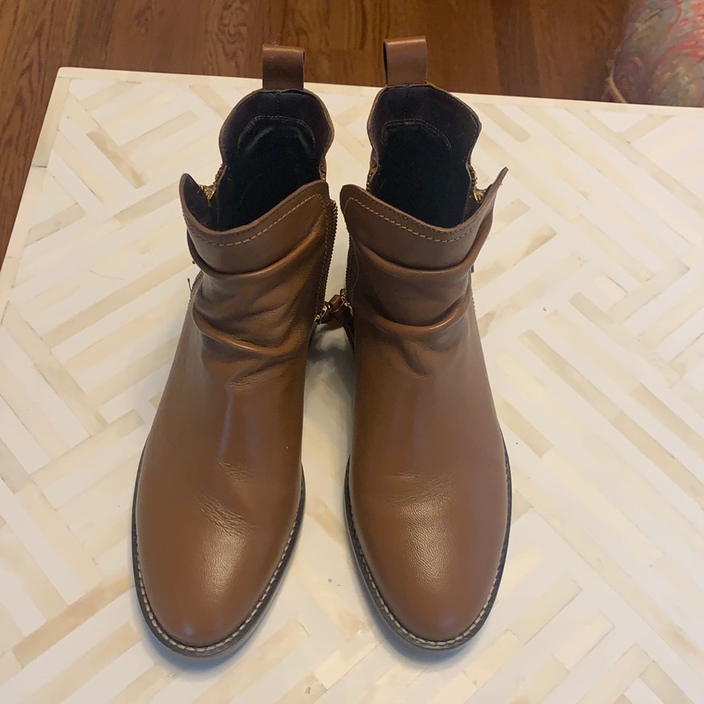 Cole Haan brown zip booties, size 6.5